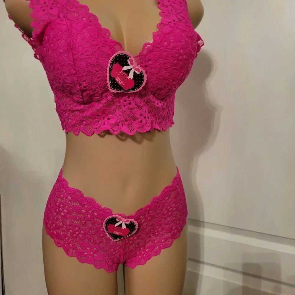 FASHION CODIGO HOT BLPINK  SHEER LACE SETS